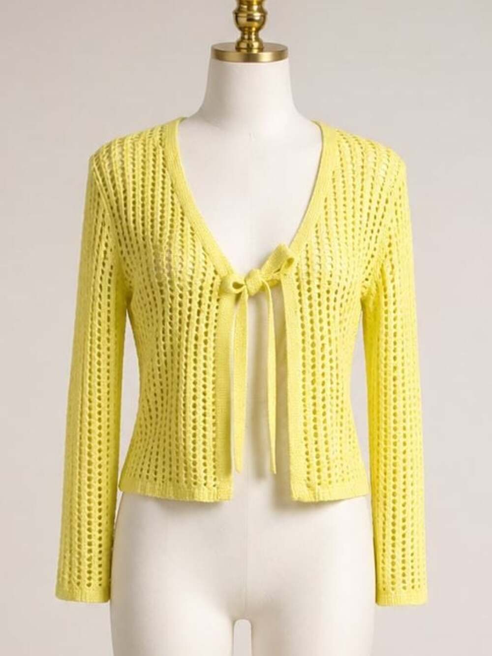 Women XXL Crochet Open Front Cardigan Tie Bright Yellow Beach Cover Up Top